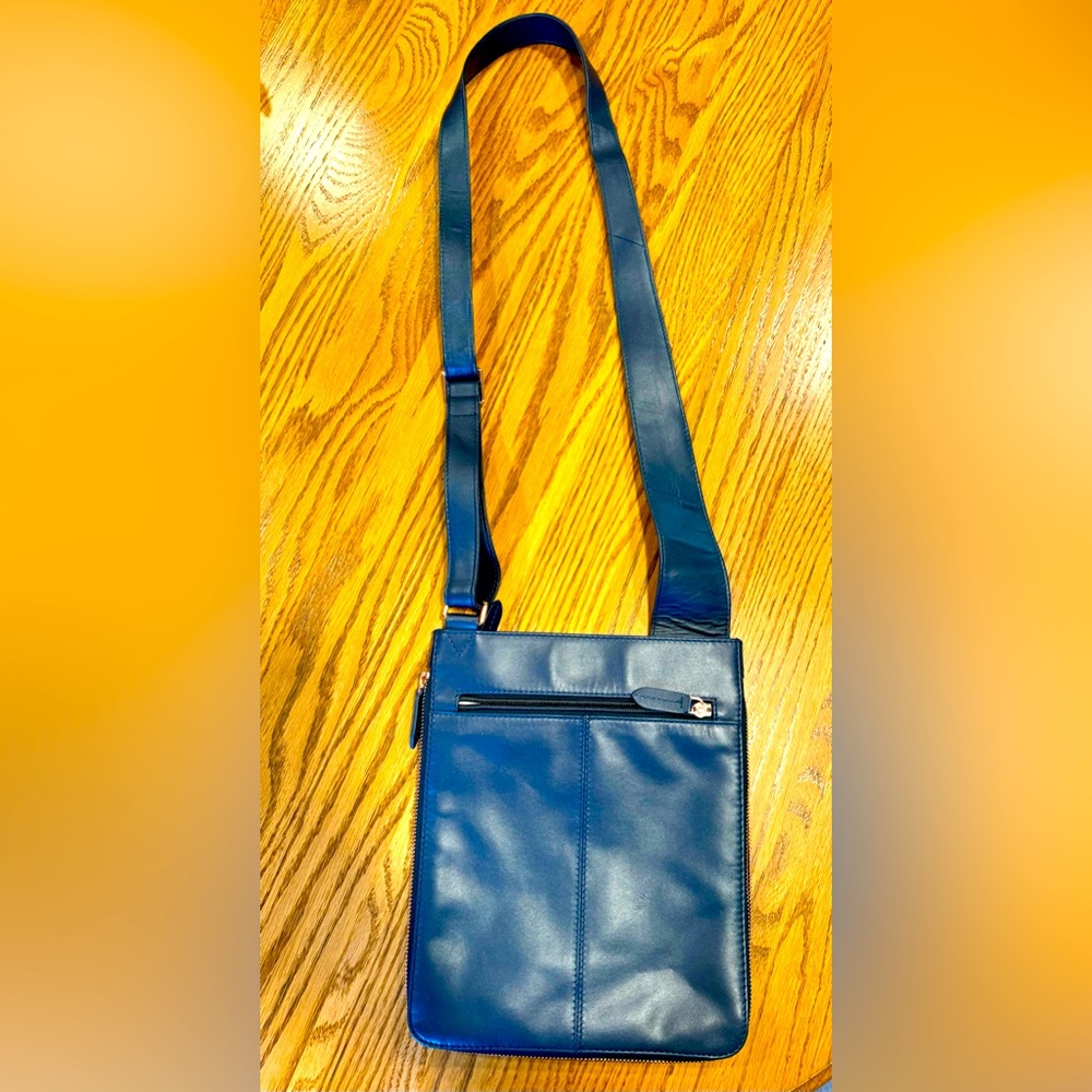 Bradley of London Navy Blue Leather Pocket Zip Cross-body Purse NWT